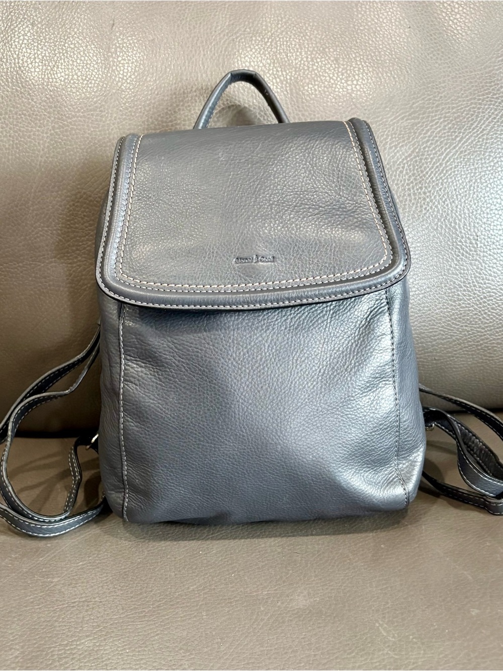 Gianni Conti Soft Leather Backpack  Black/Grey Color Unisex